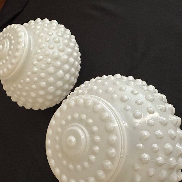Vintage MCM White Hobnail Milk Glass Globe Lamp Shades Light Covers Pair 3.25" - Picture 3 of 11
